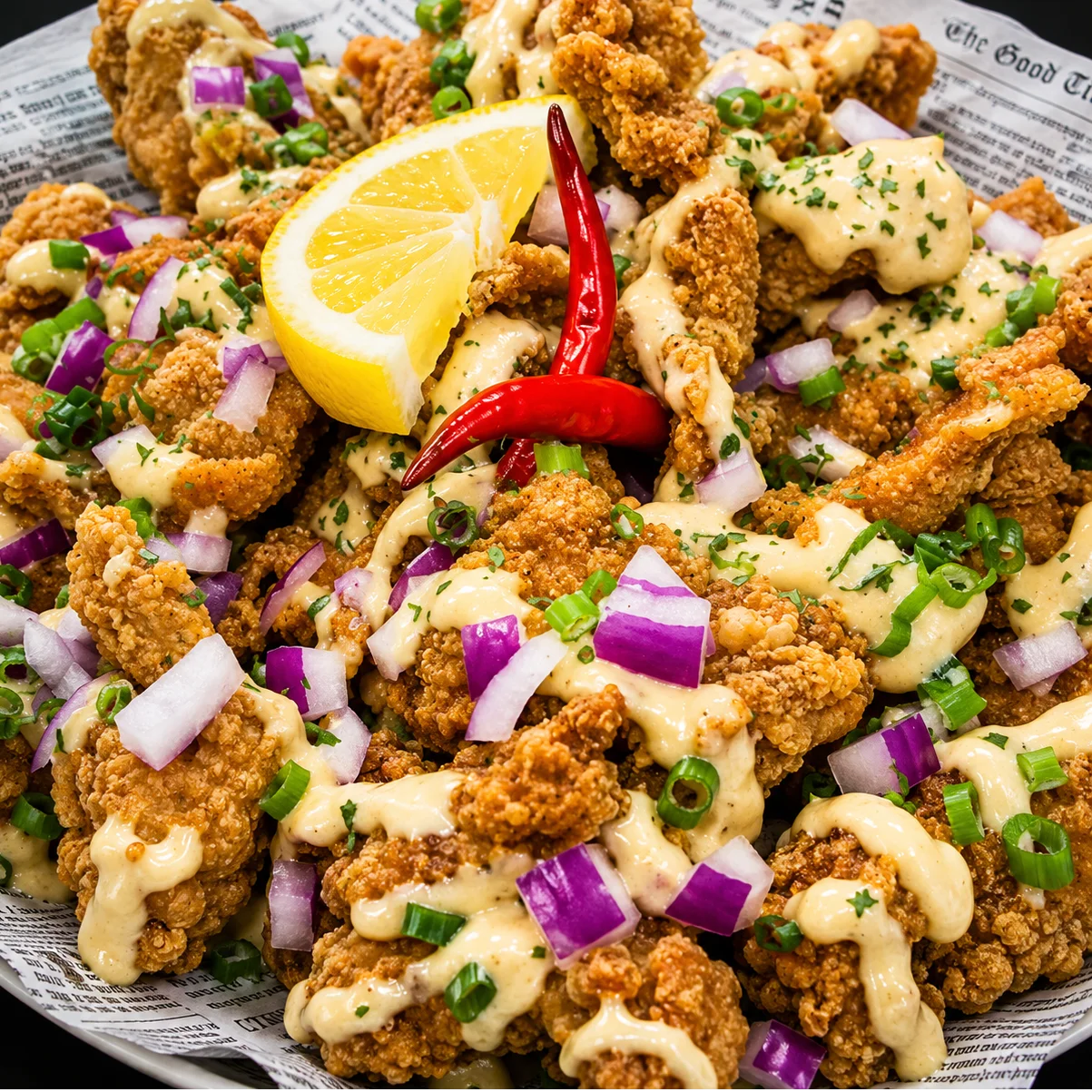 Chicken Skin Sisig at Crspy Bnch Winnipeg - crispy chicken skin tossed with onions, chili and citrus